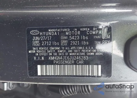 2018 Genesis G80 3.8 z USA, uszkodzony, nr VIN KMHGN4JE6JU246283